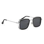 Carryminati Square Unisex Sunglasses, Silver Frame, Black Lens