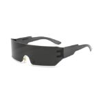 Black Shield Wraparound Sunglasses | Trendy Rimless One-Piece Shades for Men & Women - Image 3