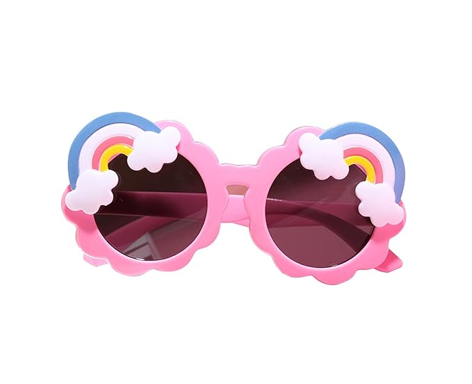51XArMXyaZL._SX679_ Kids Rainbow Cloud Sunglasses | Cute Pink Round UV Protection Glasses for Children - Image 1