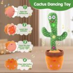 Dancing Cactus Toy Mimicking Toy, Singing Cactus Mimicking Recording Repeating What You Say with LED English Songs for Toddlers Boys Girls - Image 2