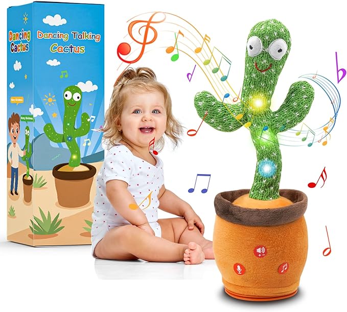 71mOf1JI8iL._AC_SX679_ Dancing Cactus Toy Mimicking Toy, Singing Cactus Mimicking Recording Repeating What You Say with LED English Songs for Toddlers Boys Girls - Image 1
