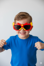 Kids Superhero Style Sunglasses | Fun Red & Yellow Hero Mask Design | Lightweight Fancy Goggles for Boys & Girls - Image 4